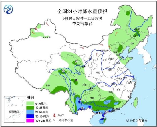 全国24小时降水量预报图